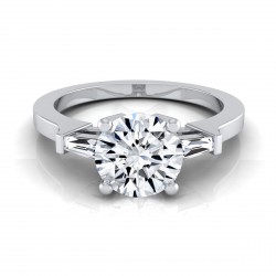 White Gold 3/4ct TDW White Diamond Tapered Baguette Side Stone Engagement Ring - Handcrafted By Name My Rings™