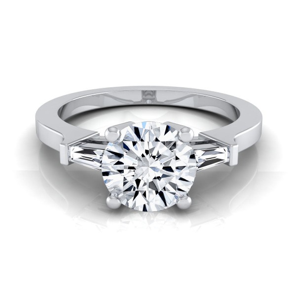 White Gold 3/4ct TDW White Diamond Tapered Baguette Side Stone Engagement Ring - Handcrafted By Name My Rings™