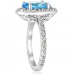 White Gold 4 cttw Blue Topaz Diamond Halo Vintage Ring Engagement - Handcrafted By Name My Rings™