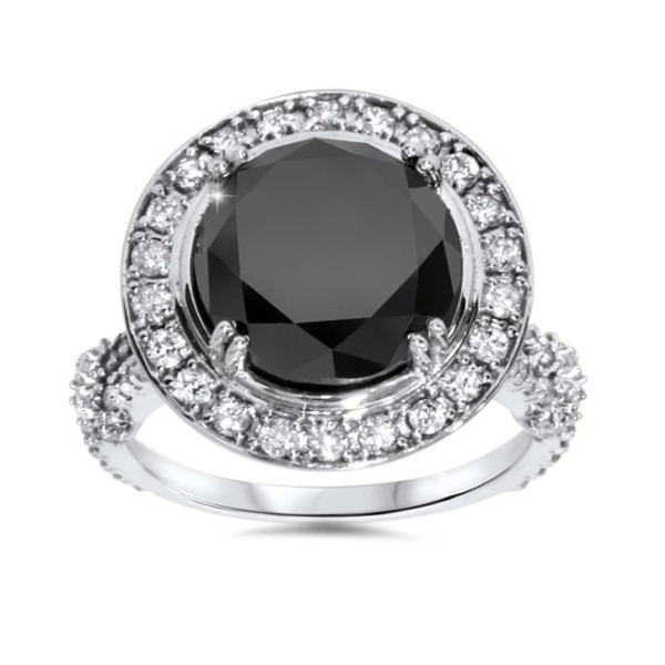 White Gold 7 1/3ct TDW Black and White Diamond Halo Vintage Engagement Ring - Handcrafted By Name My Rings™
