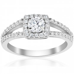 White Gold 7/8 ct TDW Diamond Cushion Halo Split Shank Engagement Ring - Handcrafted By Name My Rings™