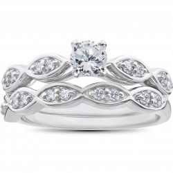 White Gold 7/8 ct TDW Round Diamond Engagement Ring & Matching Wedding Band Set - Handcrafted By Name My Rings™