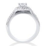 White Gold 7/8ct Round Halo Diamond Engagement Matching Wedding Ring Set - Handcrafted By Name My Rings™