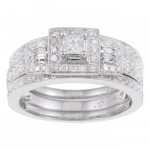 White Gold 7/8ct TDW Diamond Halo Bridal Ring Set - Handcrafted By Name My Rings™