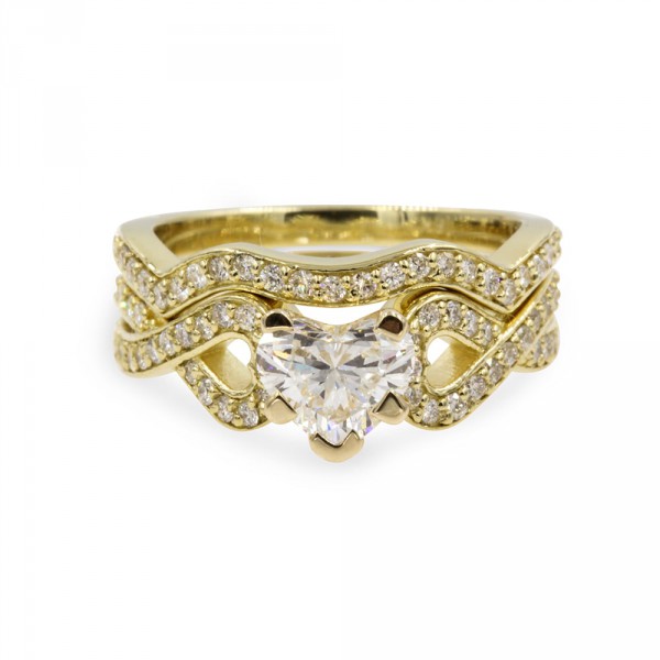 Gold 1 1/6ct TDW White Diamond GIA Certified Intertwist Bridal Set - Handcrafted By Name My Rings™