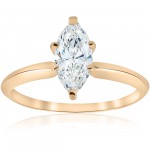 Gold 1 ct TDW Solitaire Marquise Diamond Clarity Enhanced Engagement Ring - Handcrafted By Name My Rings™