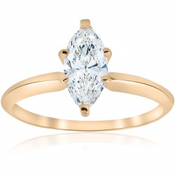 Gold 1 ct TDW Solitaire Marquise Diamond Clarity Enhanced Engagement Ring - Handcrafted By Name My Rings™