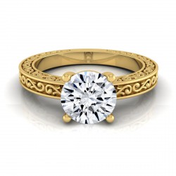 Gold 1/2ct TDW White Diamond Scroll Detail Shank Solitaire Engagement Ring - Handcrafted By Name My Rings™