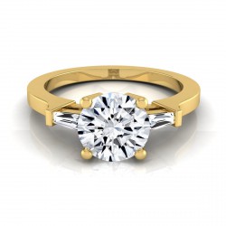 Gold 3/4ct TDW White Diamond Engagement Ring With Tapered Baguette Side Stones - Handcrafted By Name My Rings™