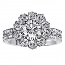 or White Gold 2 1/6ct TDW 2-row Shank Diamond Halo Engagement Ring - Handcrafted By Name My Rings™