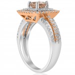 Rose & White Gold 1.73 ct TW Diamond & Morganite Double Cushion Halo Two Tone Engagement Ring - Handcrafted By Name My Rings™