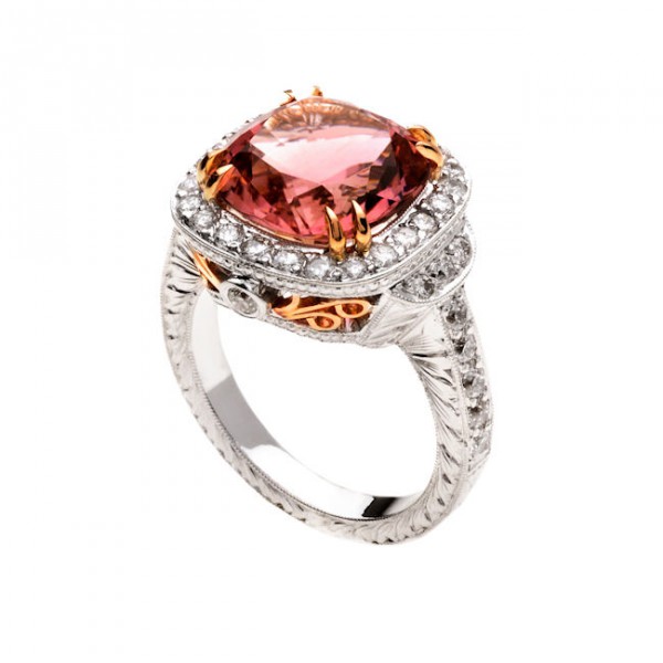 Two-tone Gold Pink Tourmaline and 1 1/6ct TDW Diamond Ring - Handcrafted By Name My Rings™