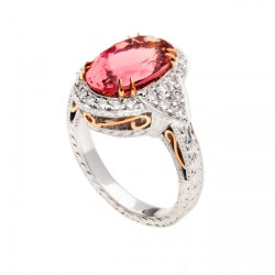 Two-tone Gold Pink Tourmaline and 3/4ct TDW Diamond Ring - Handcrafted By Name My Rings™