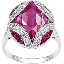White Gold 1/2ct TDW Diamond and French-cut Ruby Estate Ring - Handcrafted By Name My Rings™