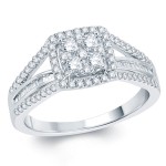 3/4ct round diamond square shape with baguette channel on side engagment ring in white gold. - Handcrafted By Name My Rings™