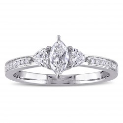 5/8ct TDW Round Marquise and Heart-Cut Diamond 3-Stone Engagement Ring in White Gold by The Signature Collection - Handcrafted By Name My Rings™