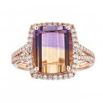 Anika and August Rose Gold Cushion-cut Bolivianite Anahi Ametrine and Diamond Ring - Handcrafted By Name My Rings™