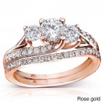 Gold 1 1/10ct TDW Diamond Bridal Rings Set - Handcrafted By Name My Rings™
