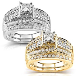 Gold 1ct TDW Diamond Princess-cut Bridal Ring Set - Handcrafted By Name My Rings™