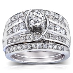 White Gold 1 1/10 ct TDW Round Diamond 3-piece Bridal Set - Handcrafted By Name My Rings™