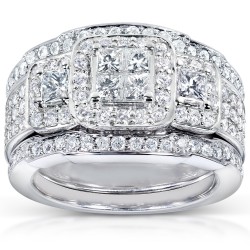 White Gold 1 1/3ct TDW Diamond 3-piece Bridal Ring Set - Handcrafted By Name My Rings™