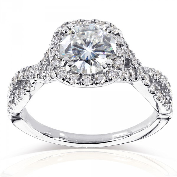 White Gold 1ct Forever Brilliant Moissanite and 1/2ct TDW Diamond Criss Cross Engagement Ring - Handcrafted By Name My Rings™