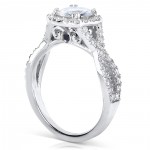 White Gold 1ct Forever Brilliant Moissanite and 1/2ct TDW Diamond Criss Cross Engagement Ring - Handcrafted By Name My Rings™