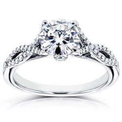 White Gold Moissanite and 1/6ct TDW Diamond Crossover Ring - Handcrafted By Name My Rings™