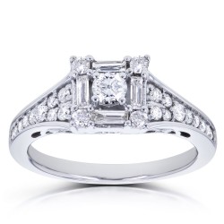White Gold 1/2ct TDW Diamond Baguette Halo Engagement Ring - Handcrafted By Name My Rings™