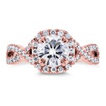 Gold 1 1/2ct Round Moissanite and Diamond Halo Twist Shank Engagement Ring - Handcrafted By Name My Rings™