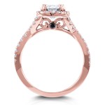 Gold 1 1/2ct Round Moissanite and Diamond Halo Twist Shank Engagement Ring - Handcrafted By Name My Rings™