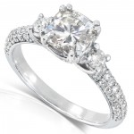 Gold 1 1/2ct TGW Cushion-cut Moissanite and Diamond 3-Stone Pave Engagement Ring - Handcrafted By Name My Rings™