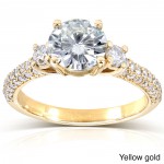 Gold 1 2/5ct TGW Round-cut Moissanite and Diamond Three Stone Pave Engagement Ring - Handcrafted By Name My Rings™