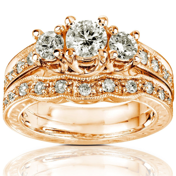 Gold 1ct Round Brilliant Diamond Bridal Set - Handcrafted By Name My Rings™