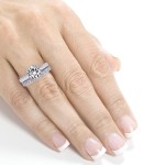 Gold 1ct Round Forever One Moissanite and 1/3ct TDW Diamond Cathedral Bridal Set - Handcrafted By Name My Rings™