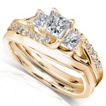 Gold 1ct TDW Diamond Bridal Rings Set - Handcrafted By Name My Rings™