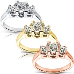 Gold 3/4ct TDW Princess Diamond Three Stone Ring With Hearts - Handcrafted By Name My Rings™