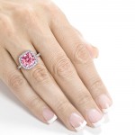 Gold 3ct TGW Pink Cushion-cut Moissanite and Diamond Halo Engagement Ring - Handcrafted By Name My Rings™