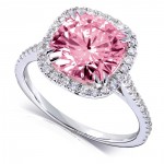 Gold 3ct TGW Pink Cushion-cut Moissanite and Diamond Halo Engagement Ring - Handcrafted By Name My Rings™