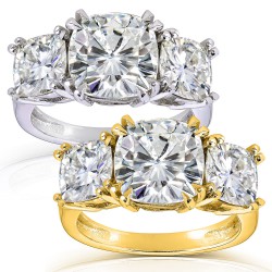 Gold 5ct TGW Cushion Three Stone Moissanite Engagement Ring - Handcrafted By Name My Rings™