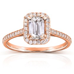 Rose Gold 1 1/3ct TDW Emerald-cut Diamond Halo Engagement Ring - Handcrafted By Name My Rings™