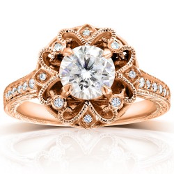 Rose Gold 1 1/5ct TGW Forever One DEF Moissanite and Diamond Antique Floral Extravagant Engagement Ring - Handcrafted By Name My Rings™