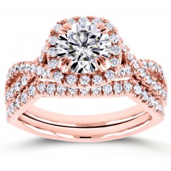 Rose Gold 1ct Forever Brilliant Moissanite and 3/4ct TDW Diamond Criss Cross Bridal Set - Handcrafted By Name My Rings™