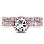 Rose Gold 2 1/10ct TCW Forever Brilliant Moissanite and Diamond 8-Prong Standing Halo Bridal Set - Handcrafted By Name My Rings™