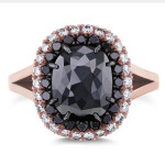 Rose Gold 3 5/8ct TDW Black and White Diamond Double Halo Ring - Handcrafted By Name My Rings™