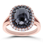 Rose Gold 3 5/8ct TDW Black and White Diamond Double Halo Ring - Handcrafted By Name My Rings™ Rose Gold 3 5/8ct TDW Black and White Diamond Double Halo Ring - Handcrafted By Name My Rings™