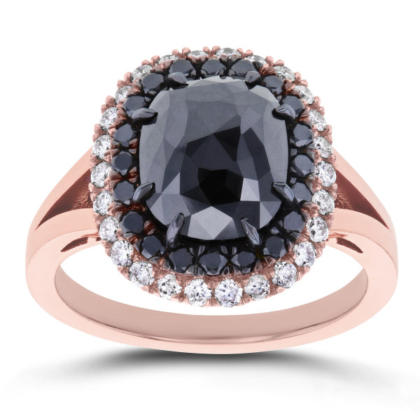 Rose Gold 3 5/8ct TDW Black and White Diamond Double Halo Ring - Handcrafted By Name My Rings™ Rose Gold 3 5/8ct TDW Black and White Diamond Double Halo Ring - Handcrafted By Name My Rings™