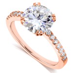 Rose Gold Round Moissanite and 1/5ct TDW Diamond Engagement Ring - Handcrafted By Name My Rings™