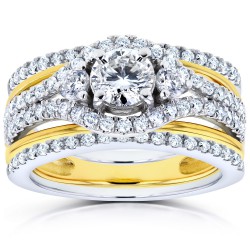 Two Tone Gold 1 1/3ct TDW Diamond Double Band Wedding Set - Handcrafted By Name My Rings™
