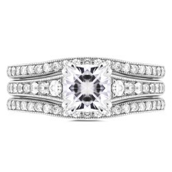 White Gold 1 1/10ct Cushion Moissanite and 1/2ct TDW Diamond 3-piece Bridal S - Handcrafted By Name My Rings™